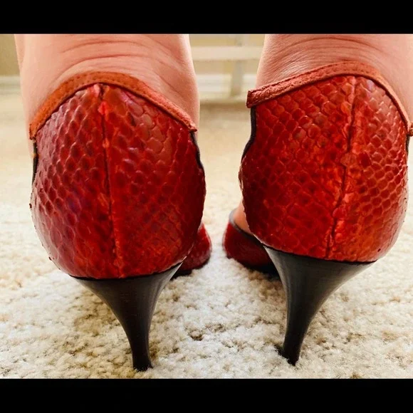 Saks Fifth Avenue Snakeskin Suede Open Sides Heels - Picture 8 of 12